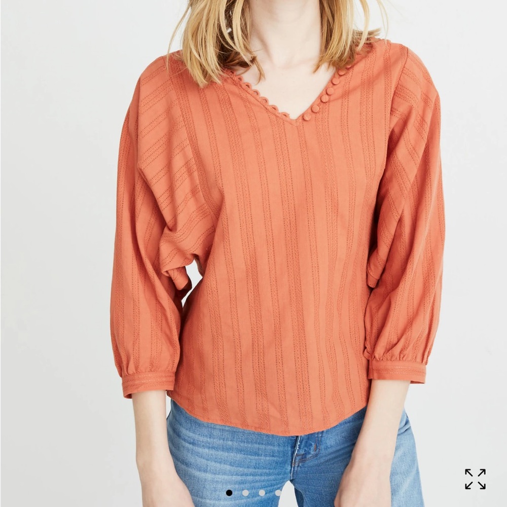 Madewell women’s rust orange top size L Raglan Peasant Top in Stripe